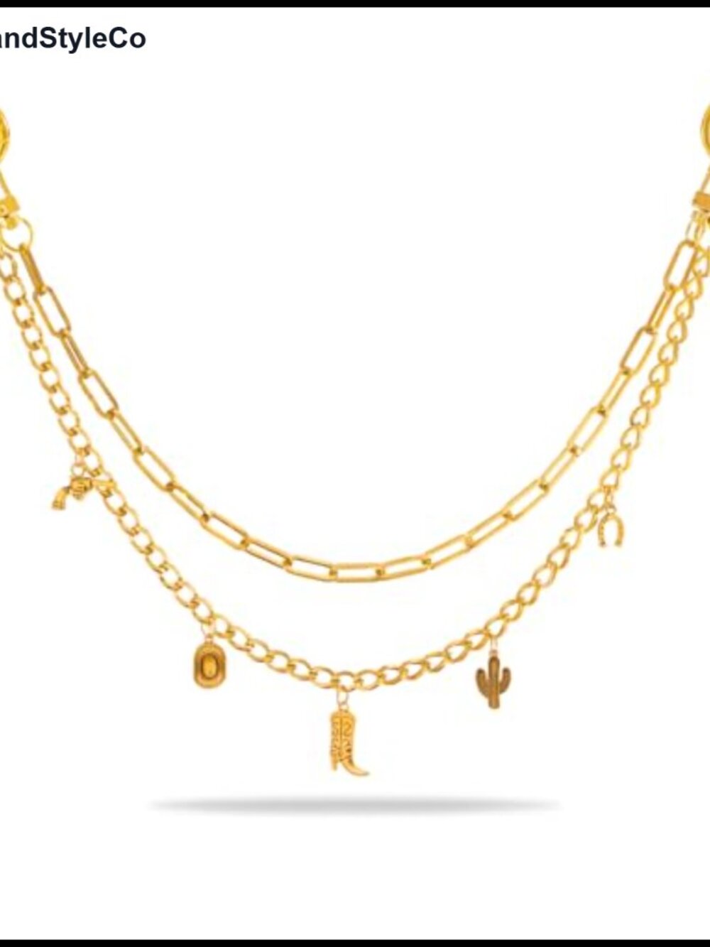 Western Cowboy Bag Charm Purse Extender Chain Gold 2 Piece Set